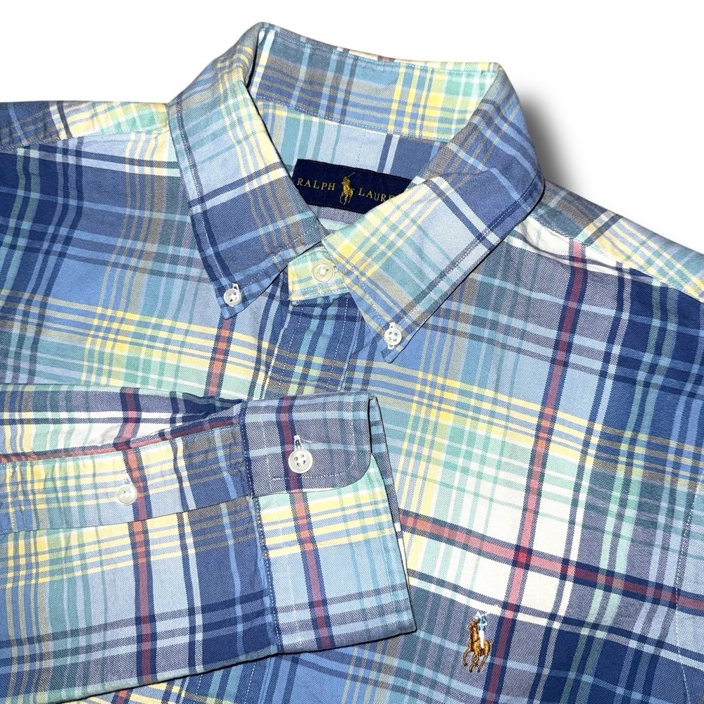 RALPH LAUREN‎ Button Down Shirt Men Medium Plaid Long Sleeve Flesh Pony